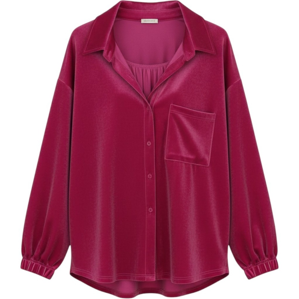 Jodifl Magenta Pink Velvet Button Down Blouse Oversized Top 1X Plus 610538-PLUS